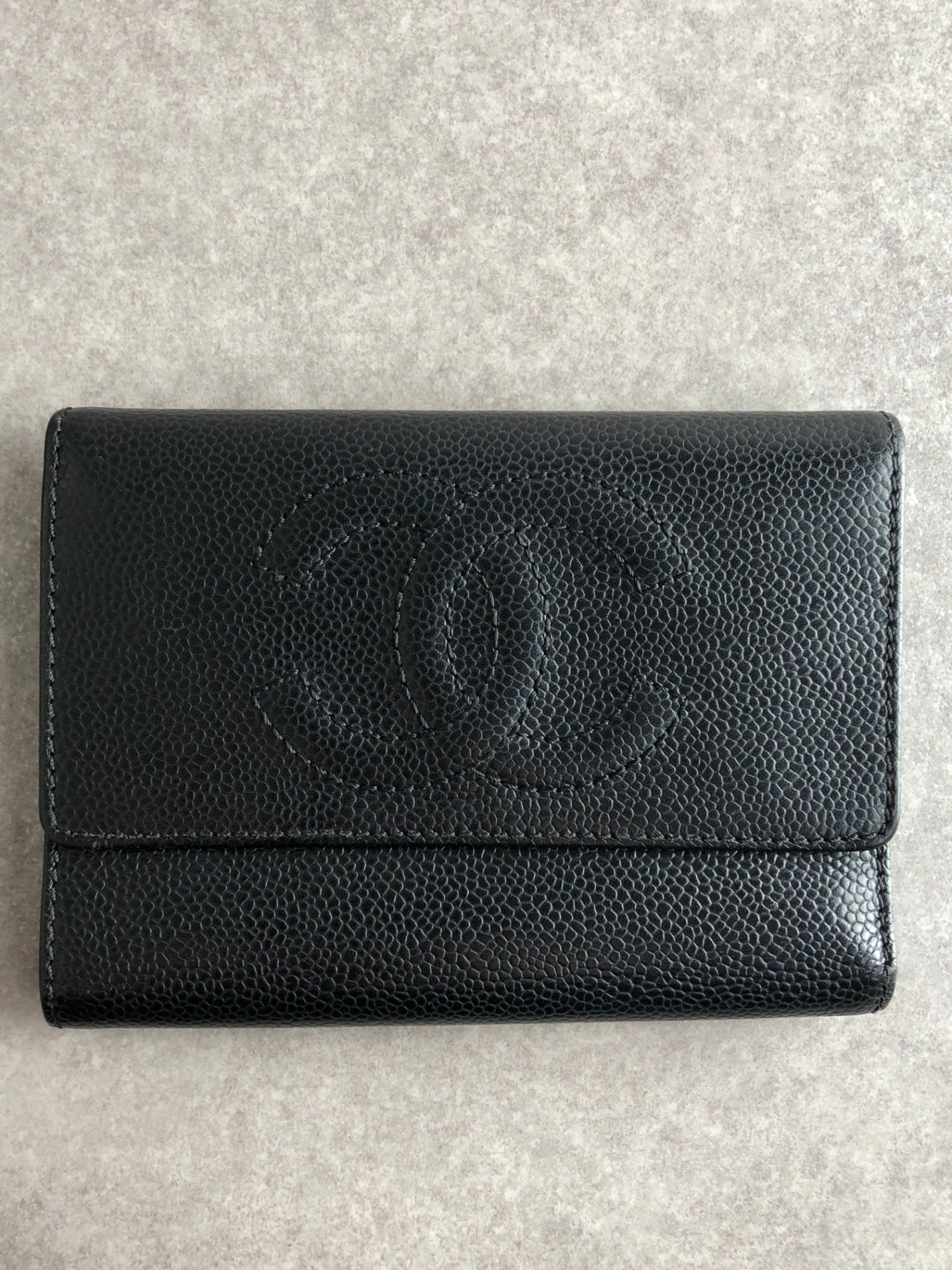 CHANEL Coco Mark Trifold Wallet Black Vintage xntxxj