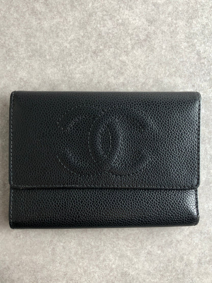CHANEL Coco Mark Trifold Wallet Black Vintage xntxxj
