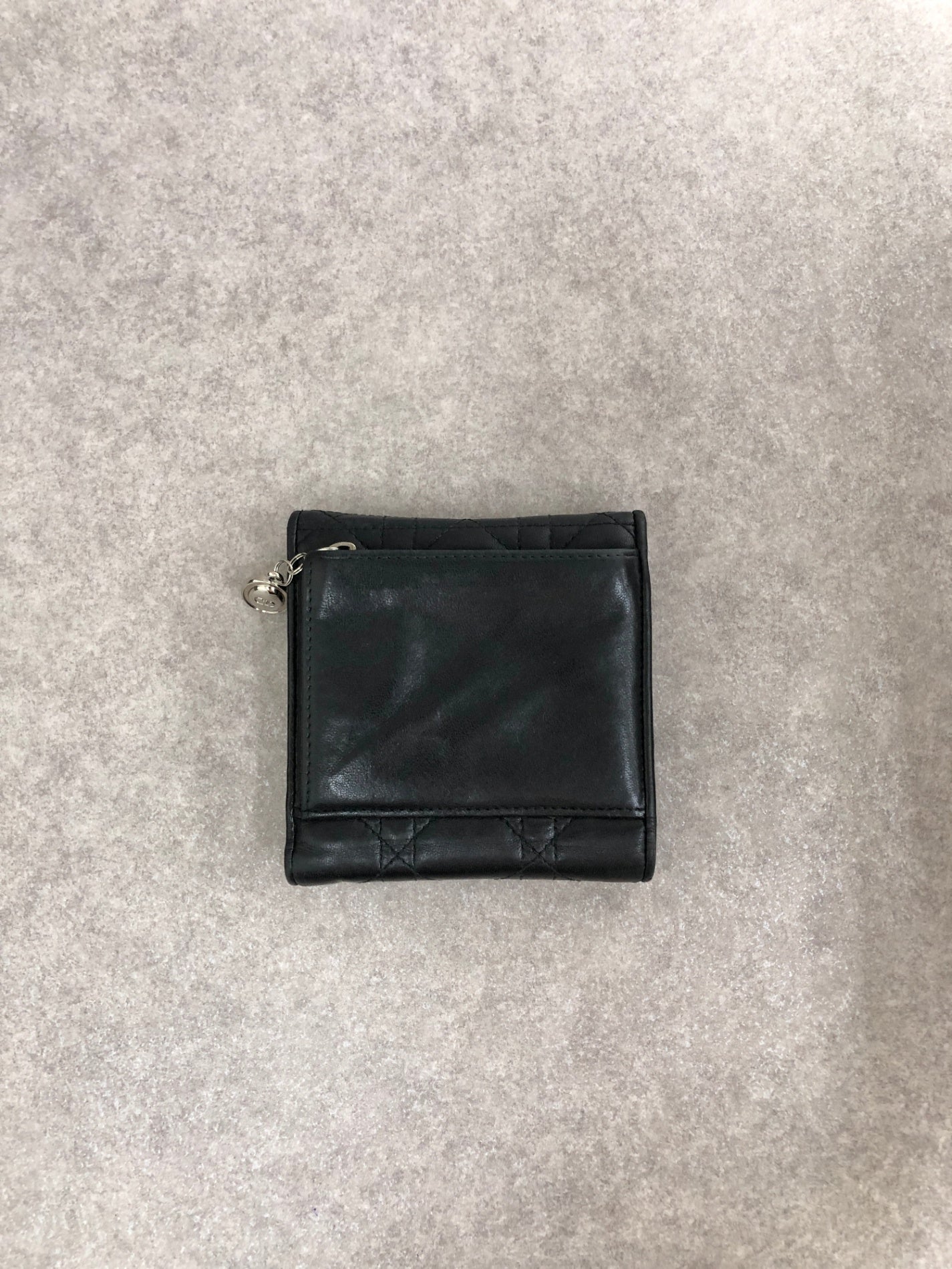 Christian Dior Cannage Logo Charm Trifold Wallet Black Vintage tsk2vs