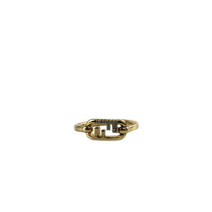 FENDI FF Logo Rhinestone  Ring Gold Vintage vtm5vz