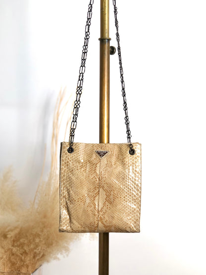 PRADA Triangle Logo Chain Shoulder bag Beige Vintage 6b4rwd