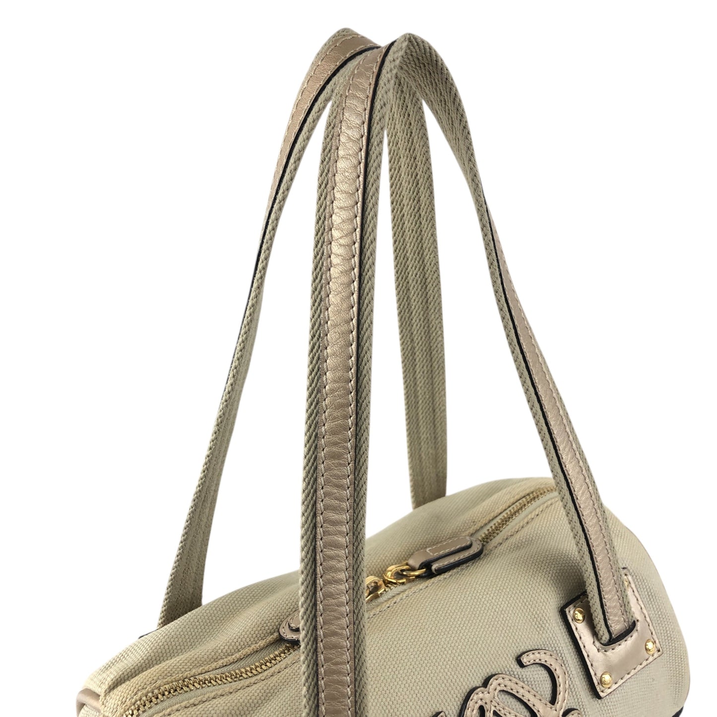 LOEWE Anagram Small Boston bag Handbag Beige Vintage mym6vr