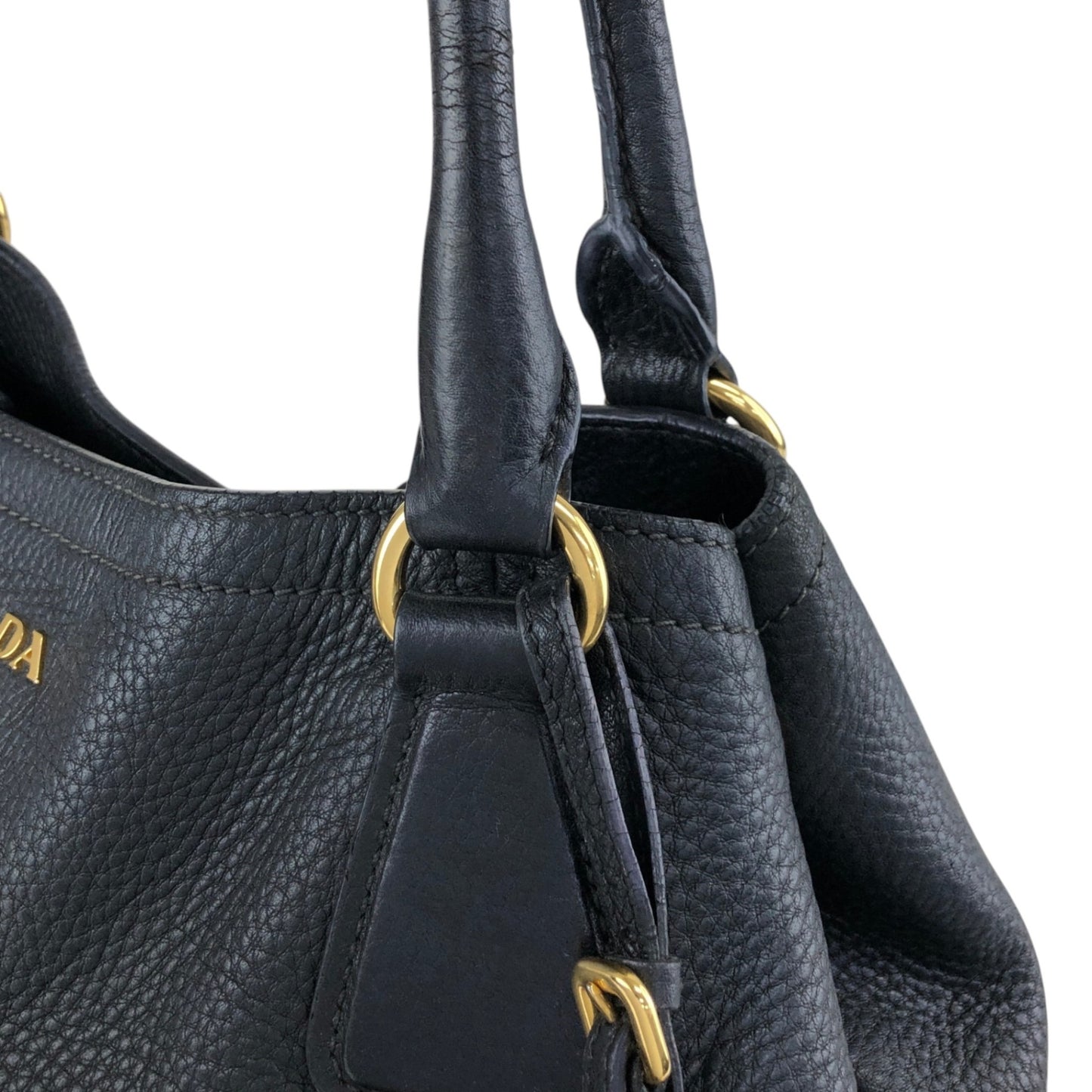 PRADA Logo Handbag Black BN2534 Vintage 6ubit3