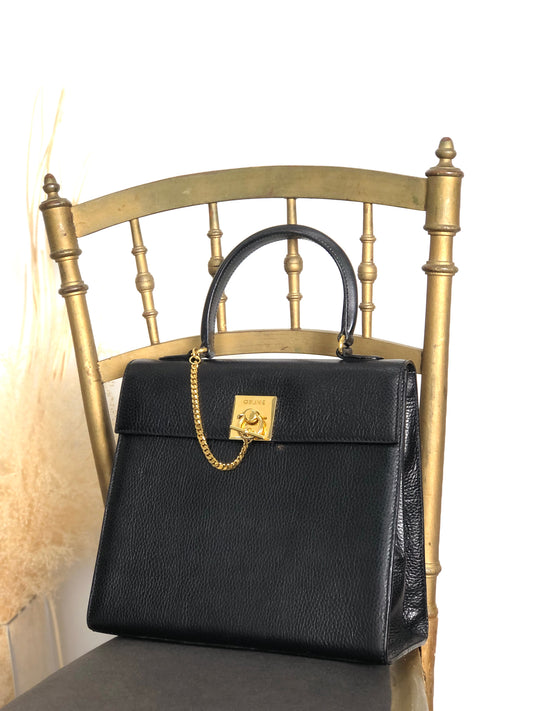 CELINE Gancini Handbag Black Vintage b8e6px