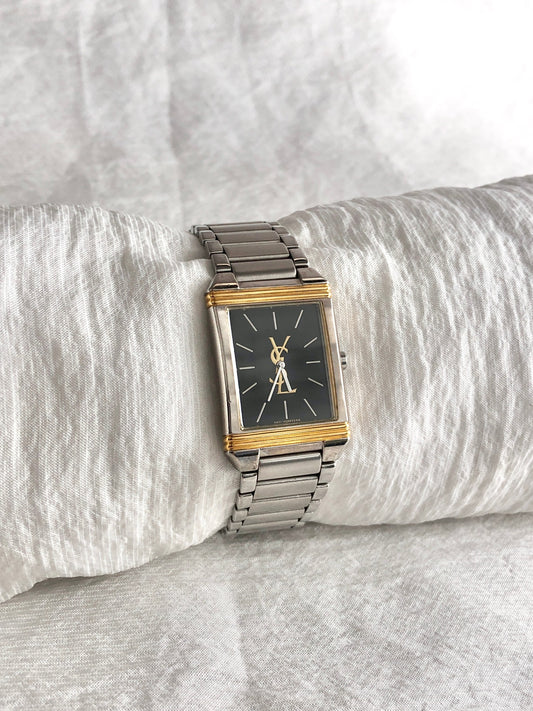 Yves Saint Laurent YSL Logo Quartz Watch Silver 5421-H04724Y Vintage ipem8a