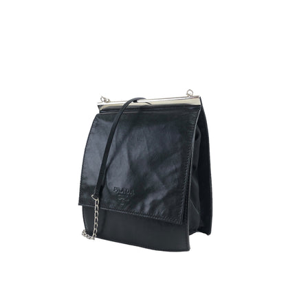 PRADA Logo Chain Shoulder bag Black Vintage iac6jp