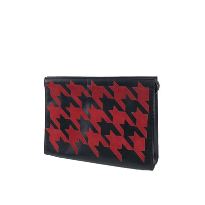 CELINE Houndstooth Suede Leather Clutch bag Black Red Vintage znyz77