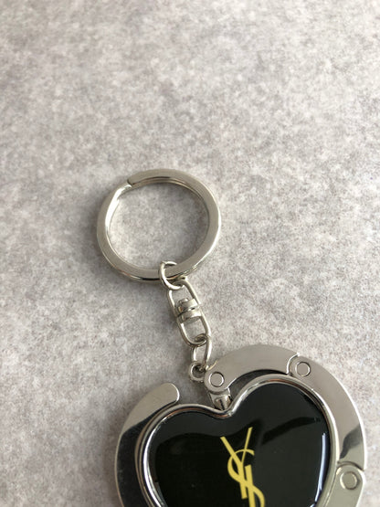 Yves Saint Laurent YSL Logo Charm Black×Silver Vintage ykiwci