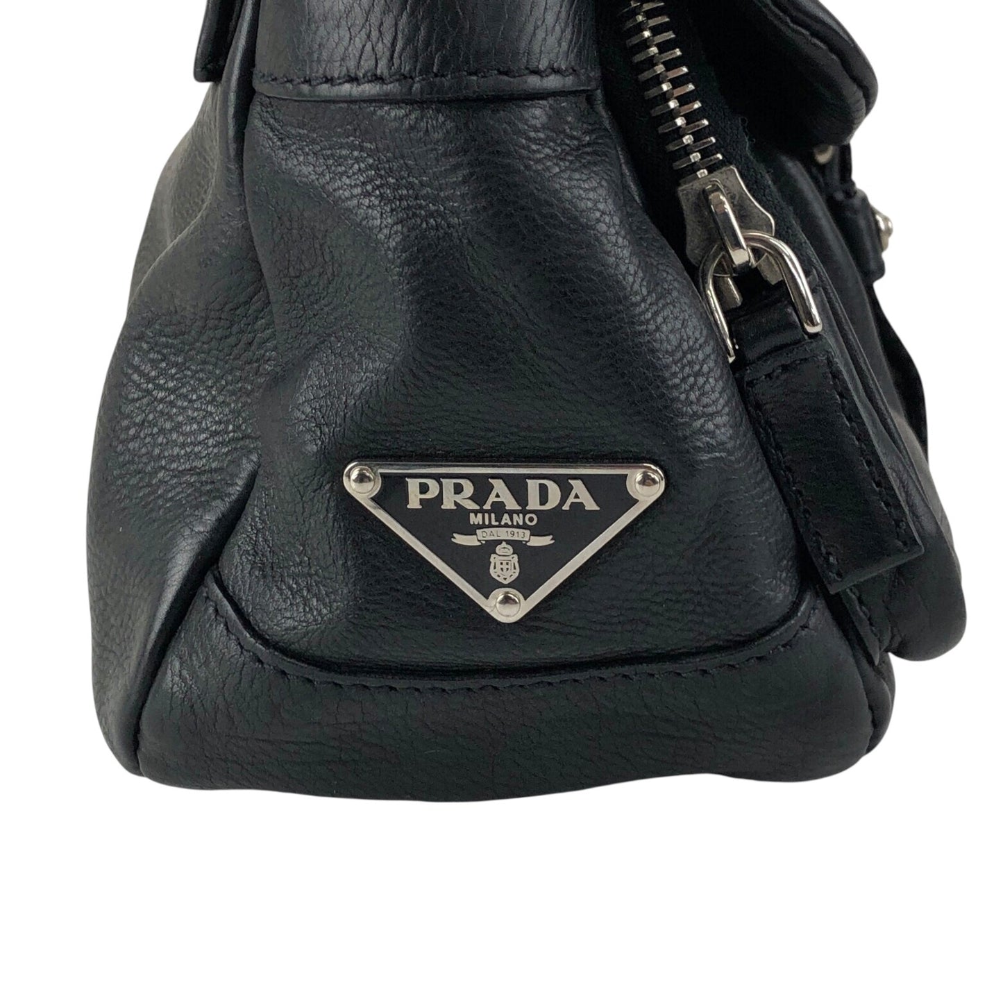 PRADA Triangle Logo Front Buckle  Shoulder bag Black Vintage  wsw3t2