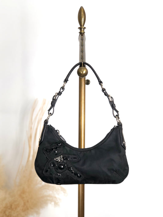PRADA Triangle Logo Shoulder bag Black Vintage s4bkfb