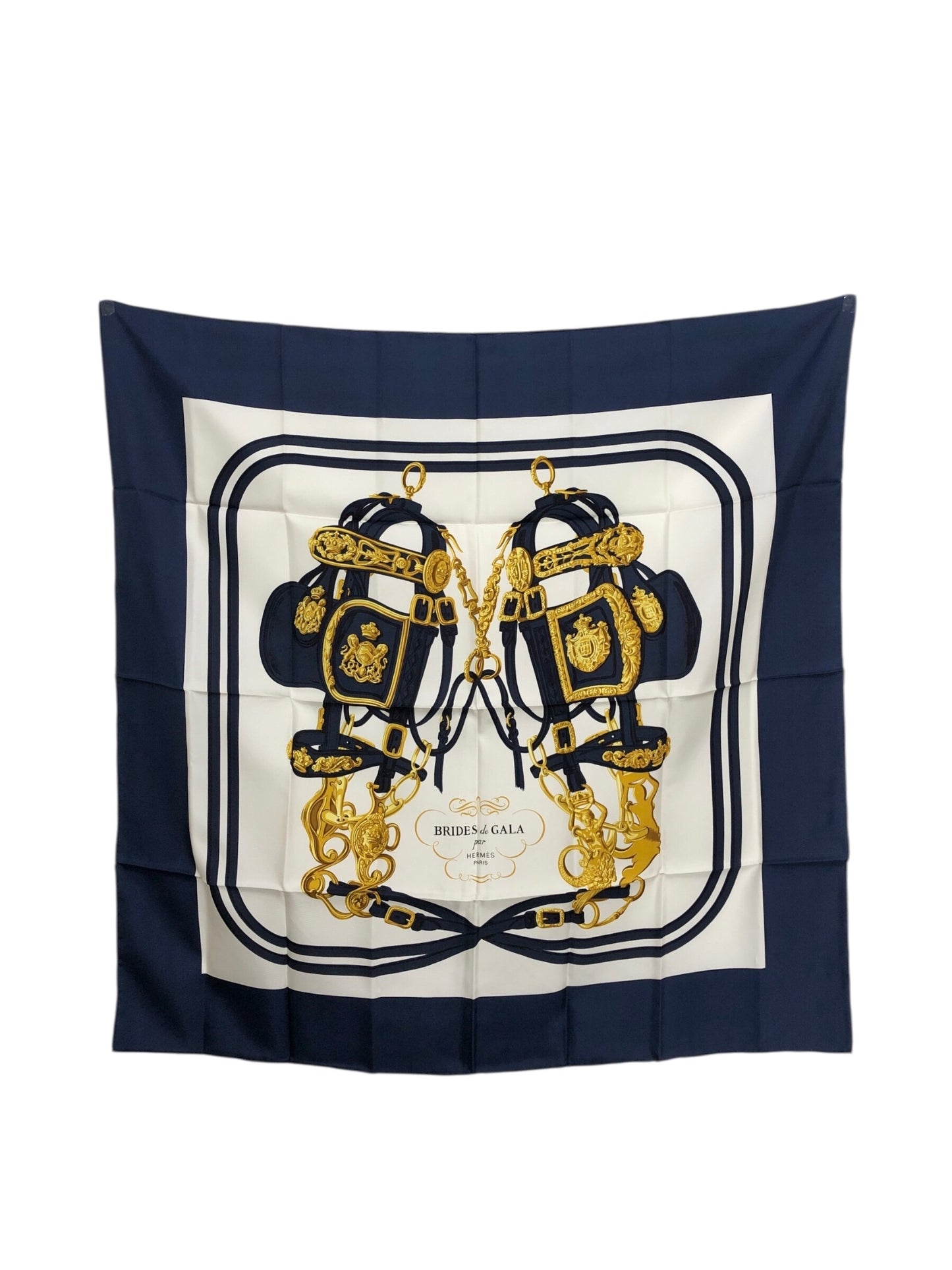 HERMES Scarf Blue×White Silk100％ Vintage izheks
