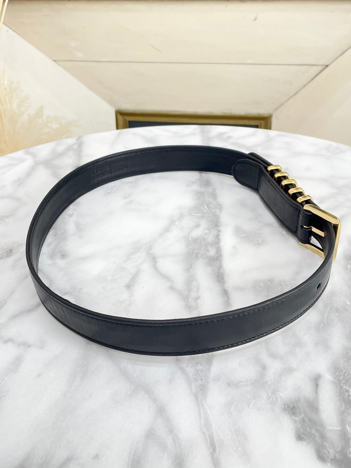 LOEWE Initial Leather Belt Black Vintage Old tebe6k