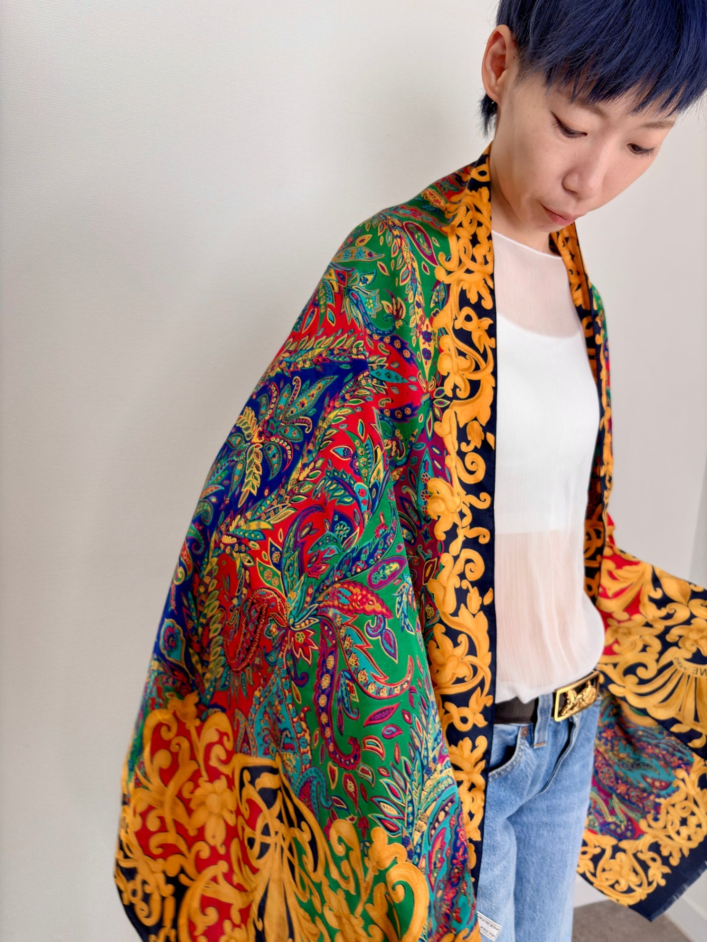 CELINE Silk Scarf Green×Blue Vintage ypfvjd – VintageShop solo