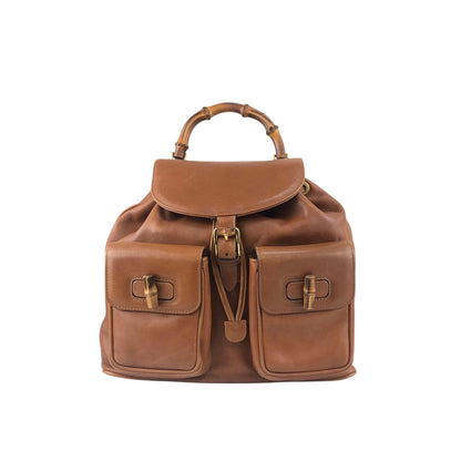 GUCCI Bamboo Turn Lock Double Pocket Backpack Brown Vintage sdazp3