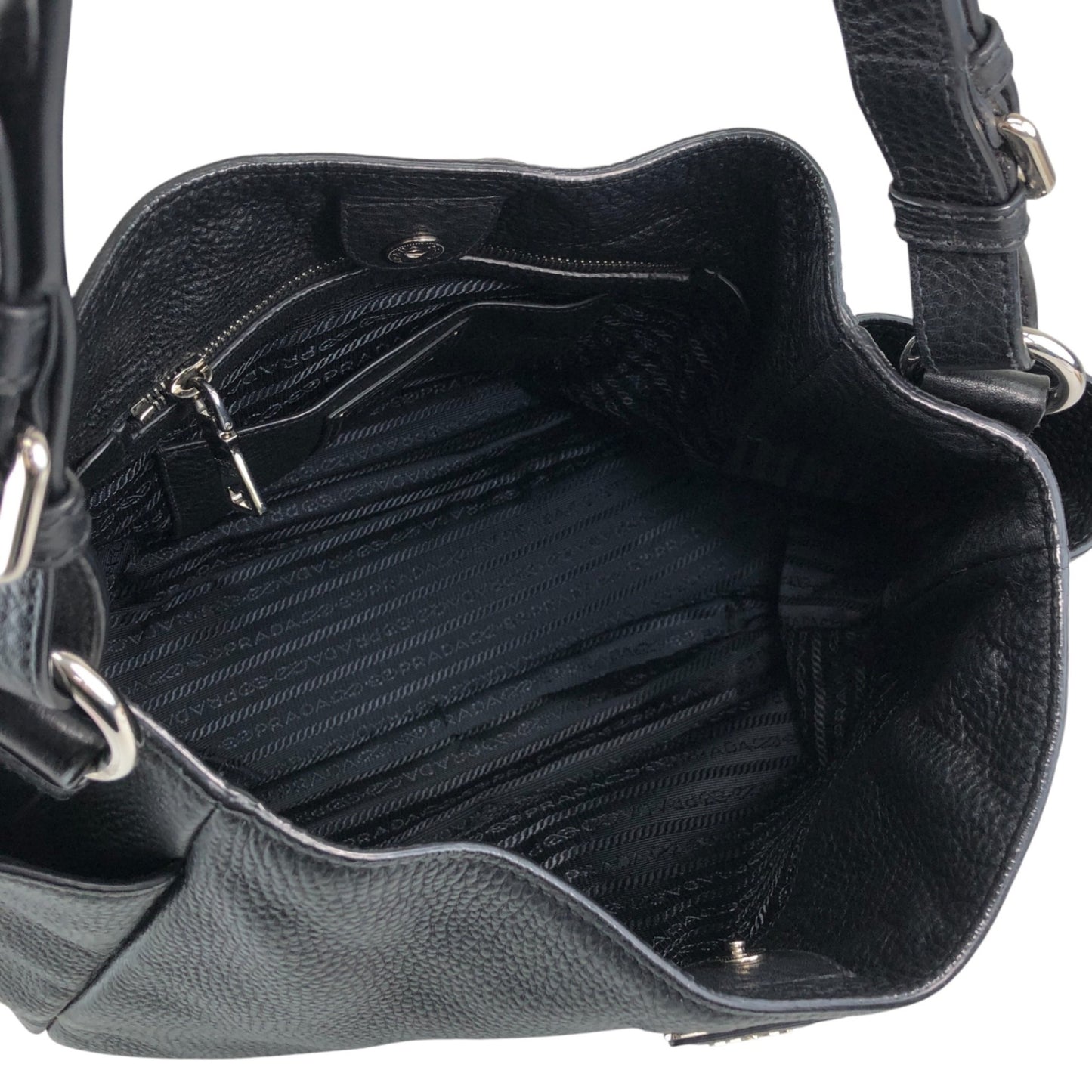 PRADA Triangle Logo Side Pocket Shoulder bag Black Vintage wr45fx