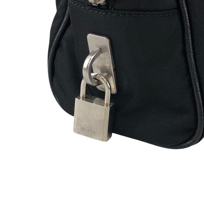 PRADA Tessuto Triangle Logo Padlock Small Boston bag Handbag Black Vintage xxiw34