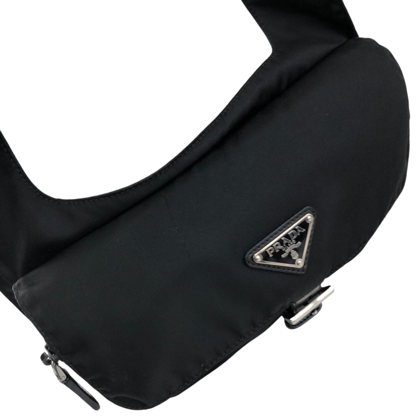 PRADA Tessuto Triangle Logo Front Buckle Shoulder bag Black Vintage mkij8a