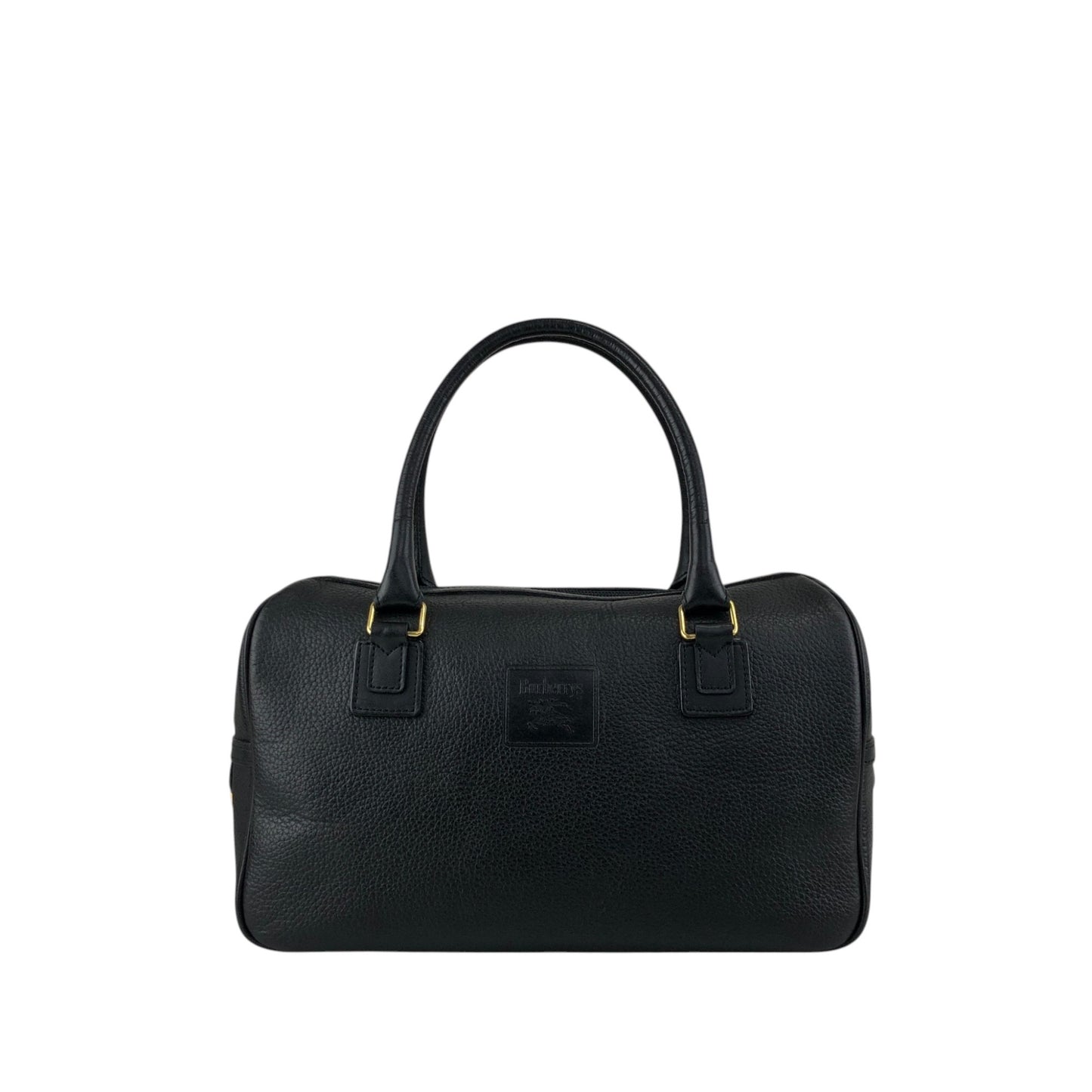 BURBERRY Logo Embossed Handbag Boston bag Black Vintage 2cz4a2