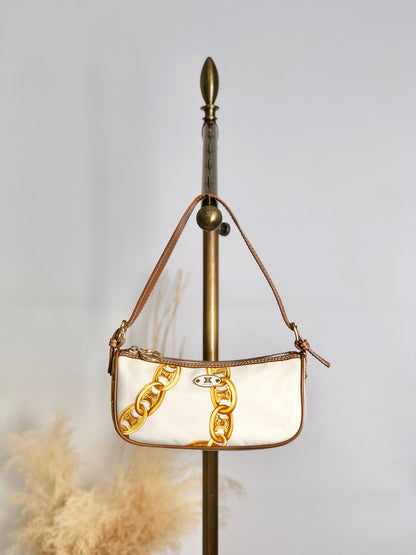 CELINE Blason Canvas Leather Handbag White Vintage vzzbsd