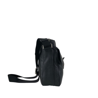 PRADA Triangle Logo Front Buckle Front Pocket Shoulder bag Black Vintage fg3jes