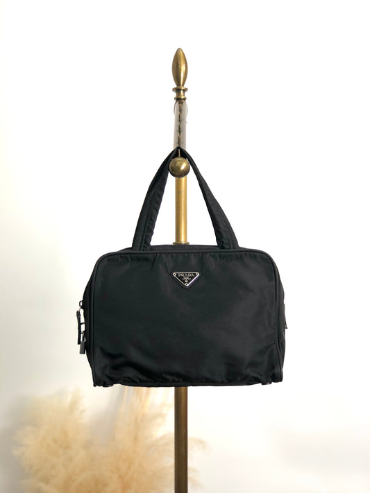 PRADA Triangle Logo Small Boston bag Handbag Black Vintage vkstir