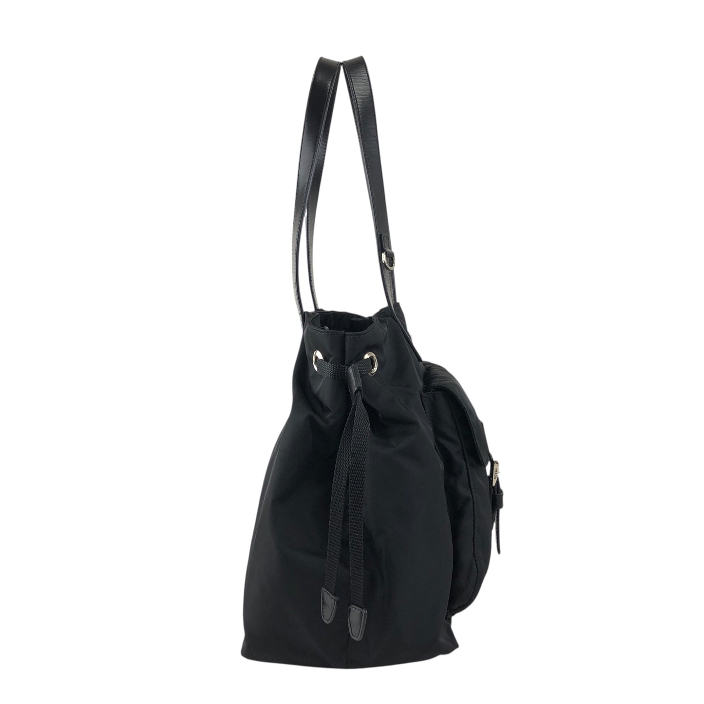 PRADA Tessuto Triangle logo Double Pocket Totebag Black Vintage xrhmgf