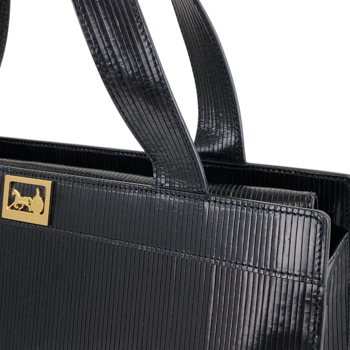 CELINE Horse Carriage Two-way Handbag Shoulder bag Black Vintage 3v3pu8