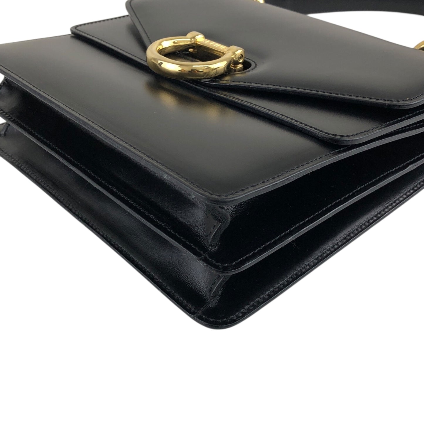 CELINE Horse Bit Double Flap Handbag Black Vintage istaf6