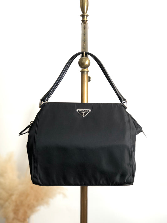 PRADA Tessuto Triangle Logo Handbag Black Vintage 4hjz48