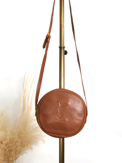 Yves Saint Laurent YSL Logo Circle Shoulder bag Brown Vintage nkx8ax