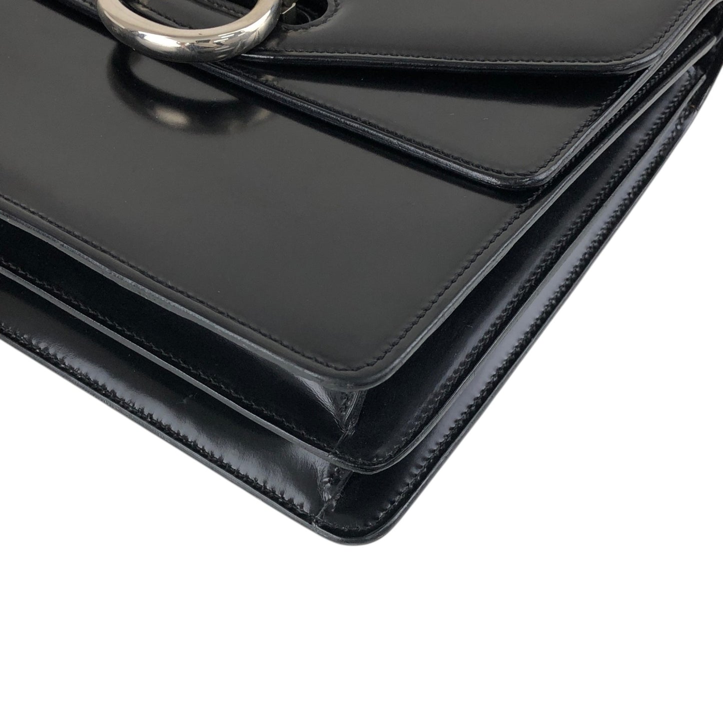 CELINE Gancini Double Flap Top Handle Handbag Black Vintage ku22zn