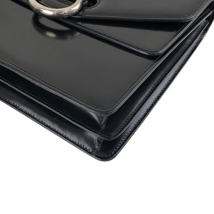 CELINE Gancini Double Flap Top Handle Handbag Black Vintage ku22zn