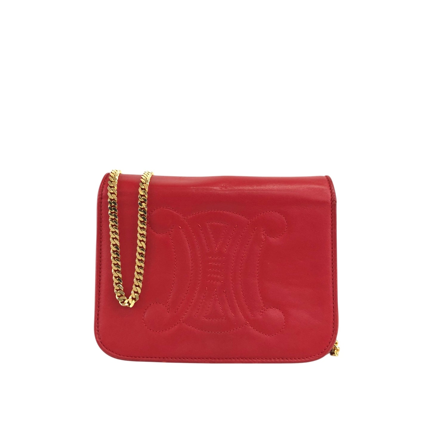 CELINE Triomphe Stitch Chain Shoulder bag Red Vintage 2vaduu