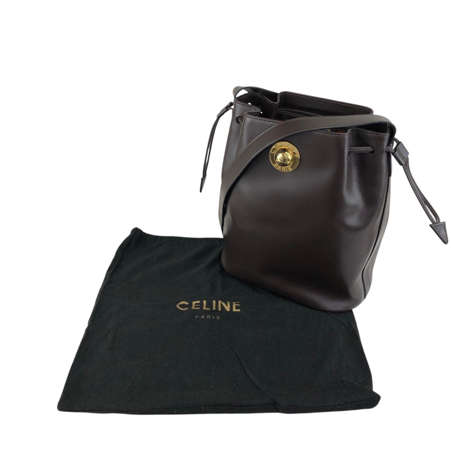 CELINE Starball Drawstring Shoulder bag Brown Vintage 4nhtxx