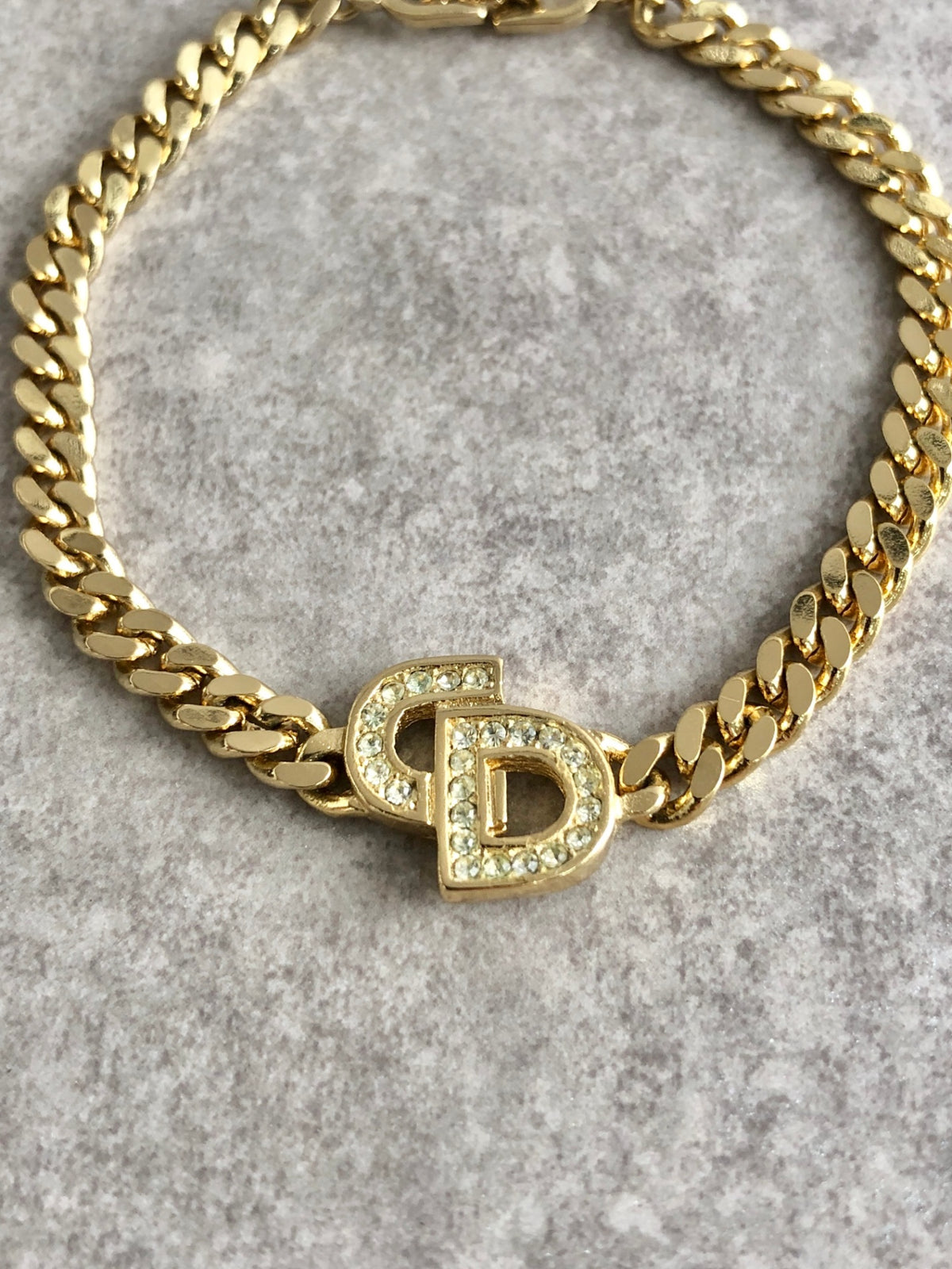 Christian Dior CD Logo Rhinestone Bracelet Gold Vintage z765k8