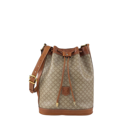 CELINE Macadam Blason Drawstring Shoulder bag Beige Vintage xyjee7