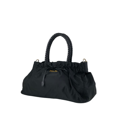 PRADA Logo Ribbon Motif Two-way Handbag Shoulder bag Black Vintage sc4cff