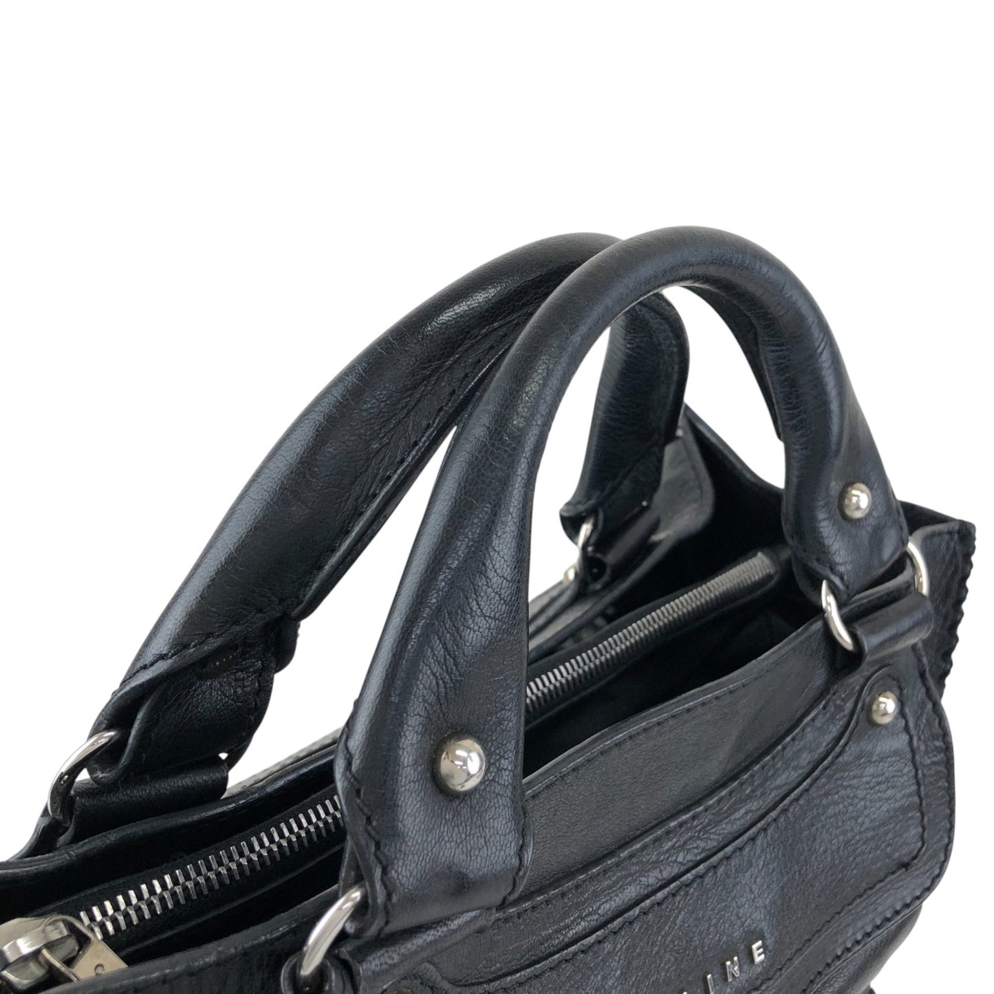 CELINE Horse Carriage Logo Handbag Black Vintage v5s4uu