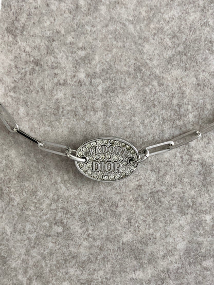 Christian Dior Logo Rhinestone Bracelet Silver Vintage v5ry85