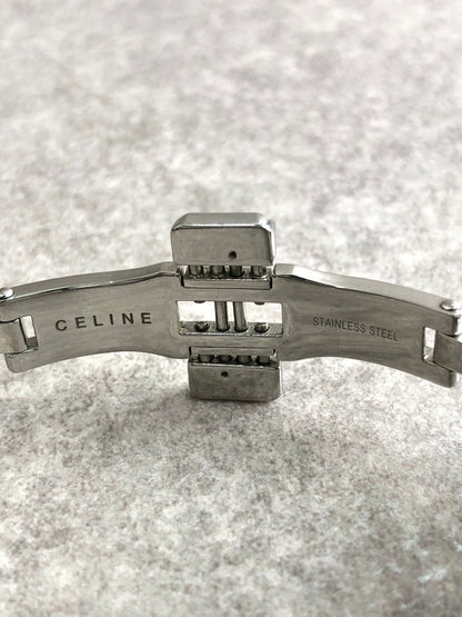 CELINE Blason Quartz Watch Silver×Black Vintage kdm68r