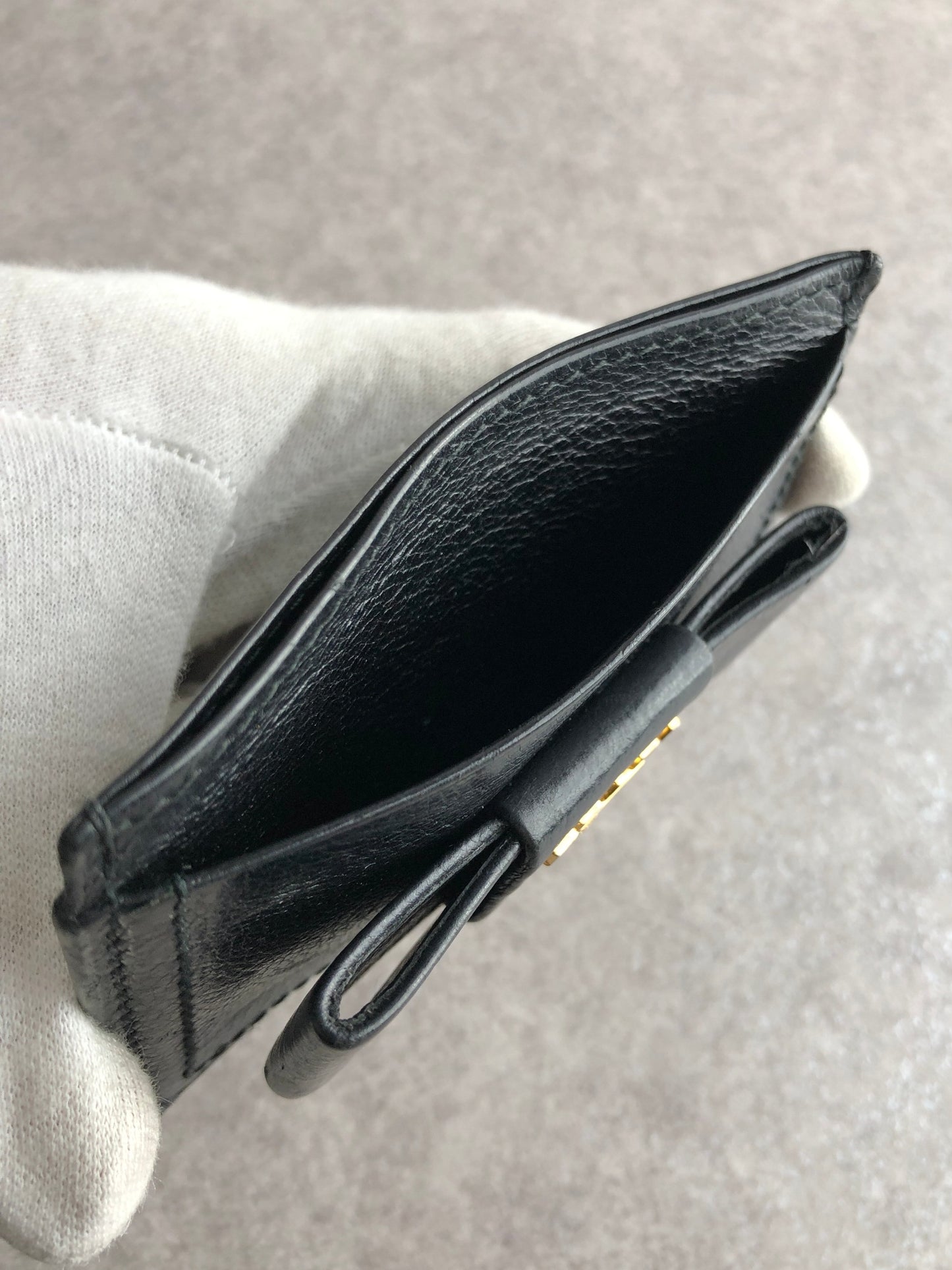 PRADA Logo Ribbon Motif Card holder Black Vintage mcbejz