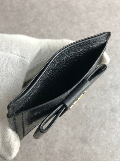 PRADA Logo Ribbon Motif Card holder Black Vintage mcbejz
