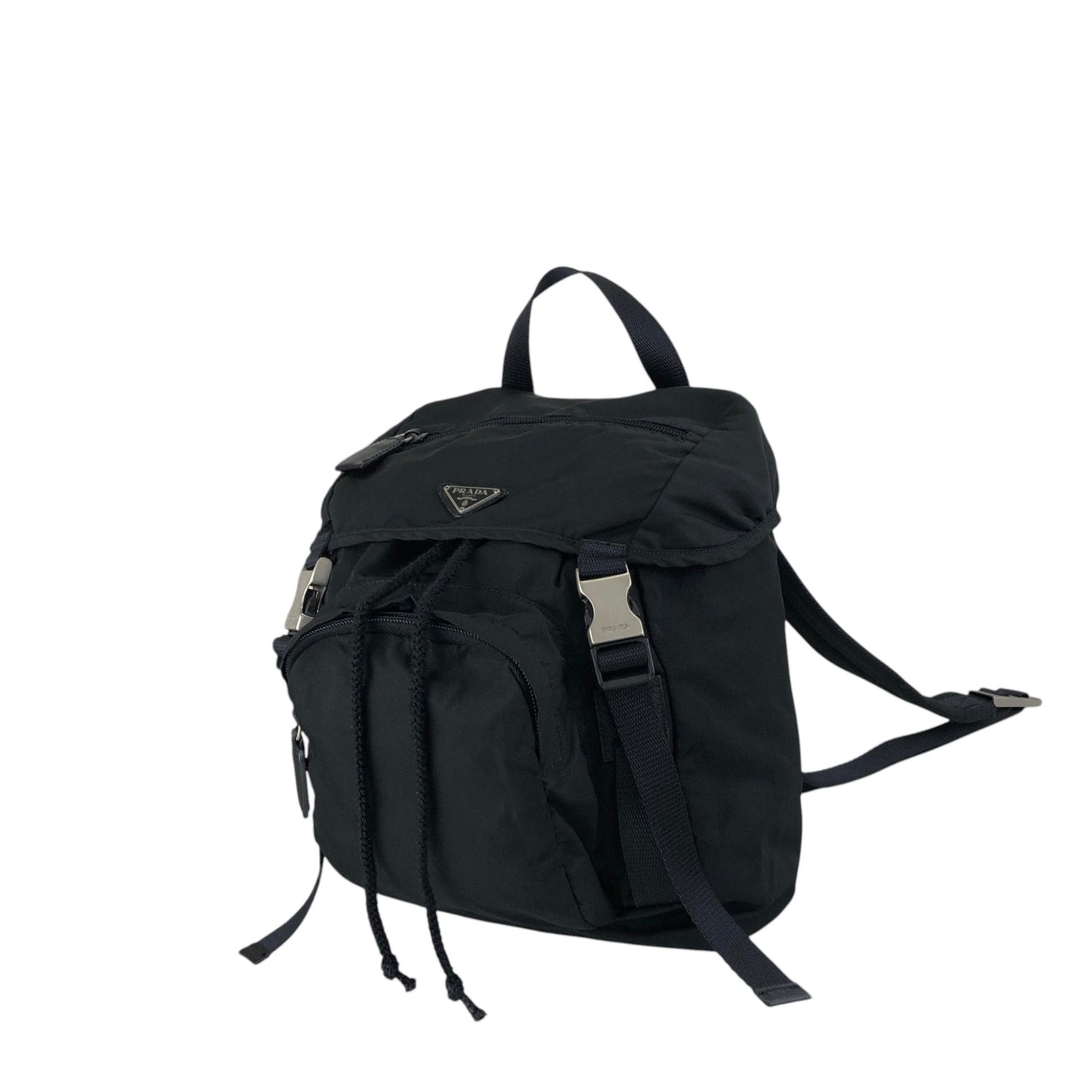 PRADA Tessuto Triangle Logo Front Buckle Backpack Black Vintage 2mkph6