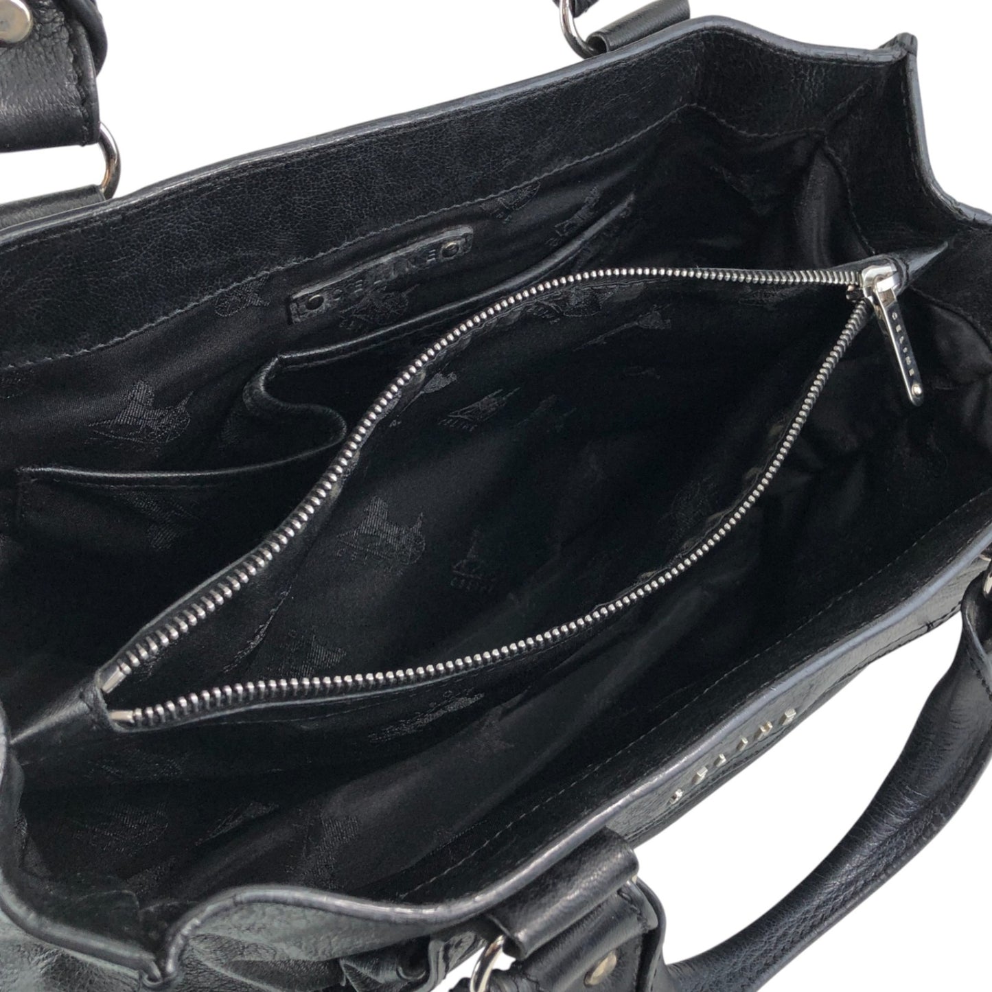 CELINE Horse Carriage Logo Handbag Black Vintage v5s4uu