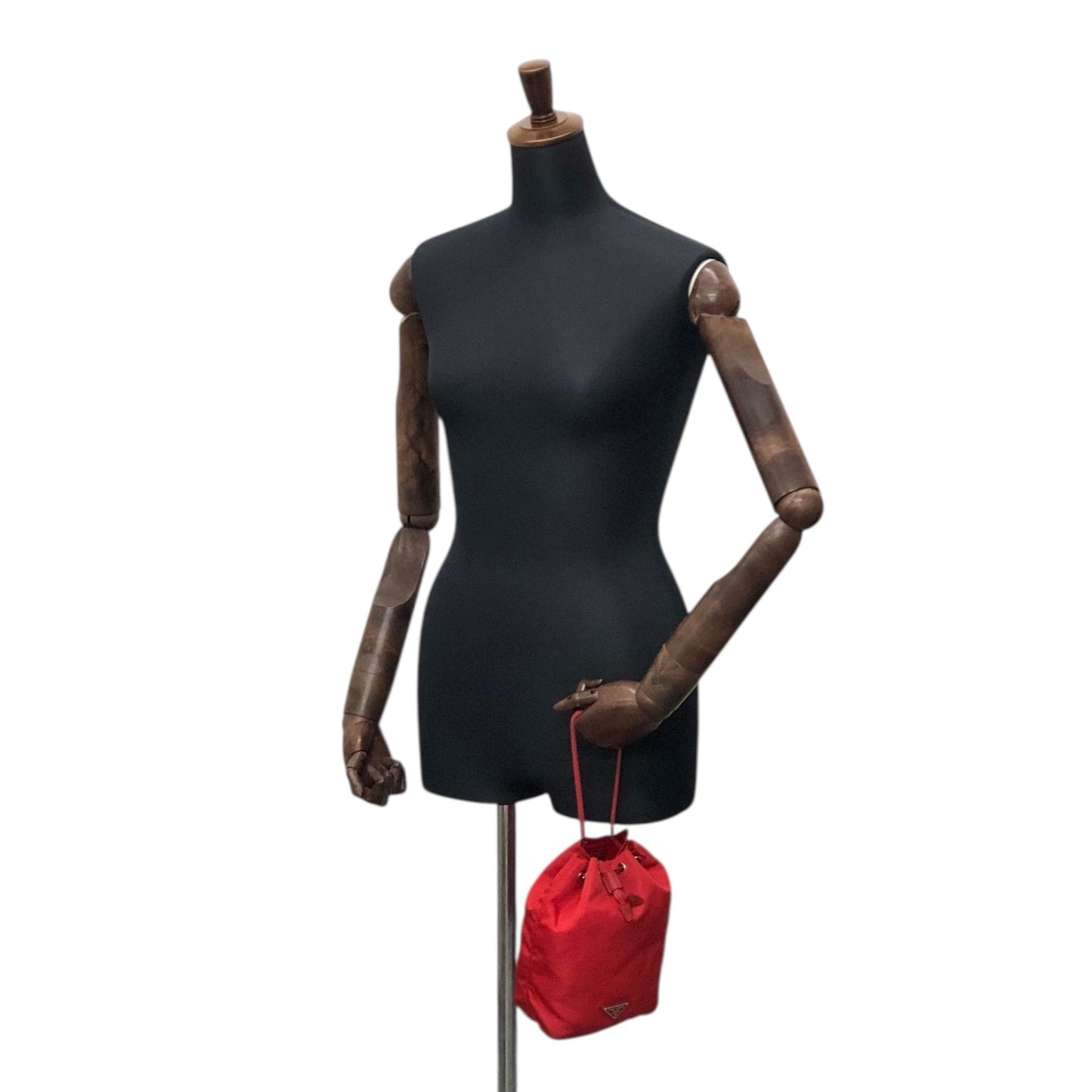 PRADA Tessuto Triangle Logo Drawstring Small Handbag Red Vintage 8aunpv