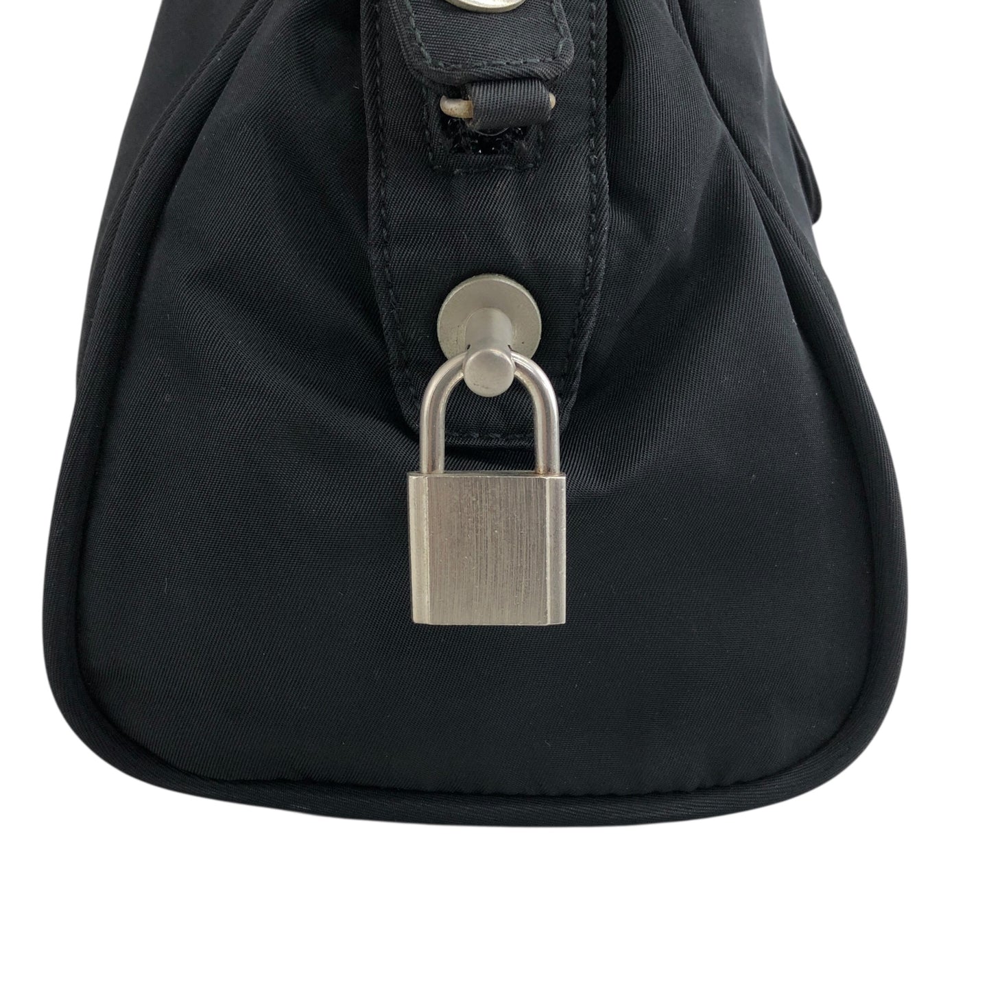 PRADA Triangle Logo Padlock Handbag Black Vintage n4a2rw
