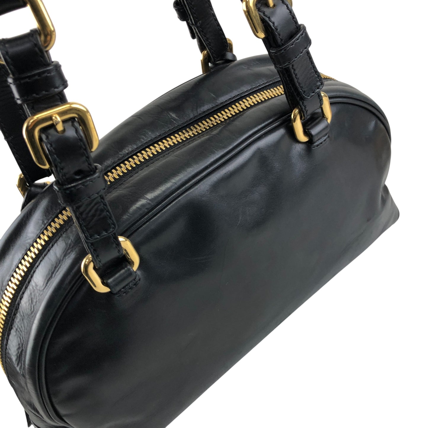PRADA Logo Embossed Handbag Boston bag Black Vintage nvtnhw