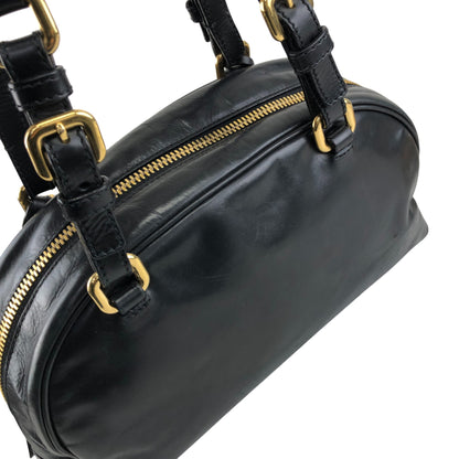 PRADA Logo Embossed Handbag Boston bag Black Vintage nvtnhw