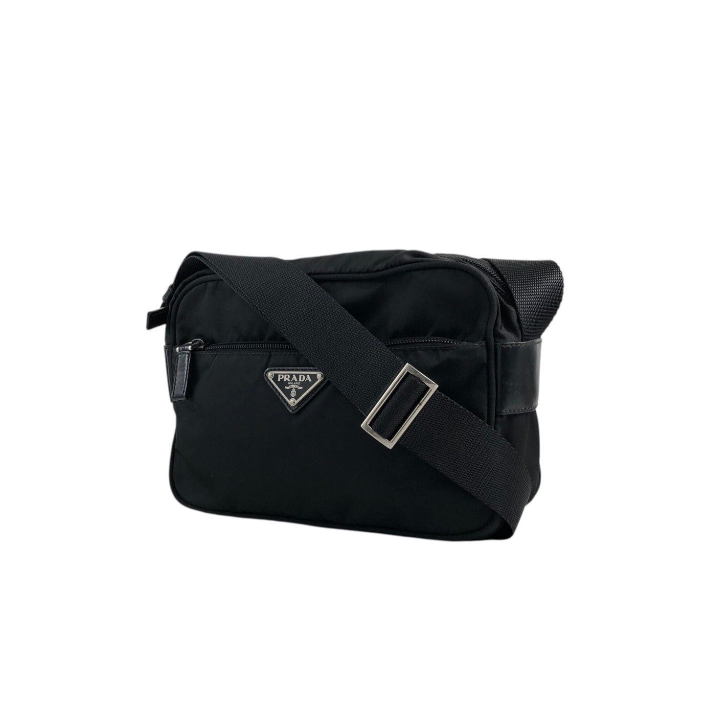 PRADA Tessuto Triangle Logo Shoulder bag Black Vintage bsftsu