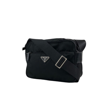 PRADA Tessuto Triangle Logo Shoulder bag Black Vintage bsftsu